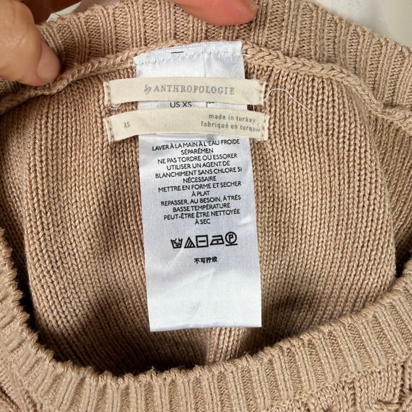 Anthropologie Cable Knit Cropped Sweater Bolero Arms Tan XS - Picture 4 of 8